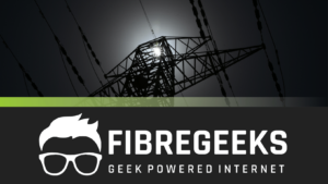 a power line tower with a logo